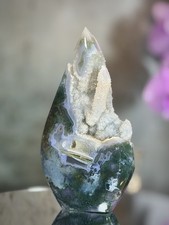 Moss Agate Freeform with Druzy Crystal picture