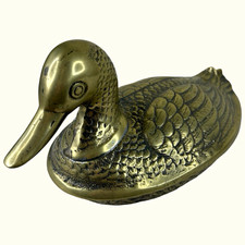 Vintage Large Brass Duck Trinket Box Planter 12” picture