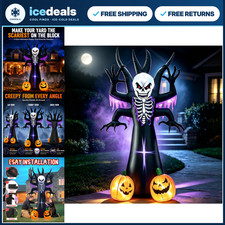 8FT Inflatable Grim Reaper Skeleton Tree Halloween Yard Decoration with LED Ligh picture