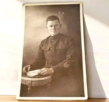 WWI Era Soldier in Uniform Staff Sergeant RPPC Studio Military Photo Postcard picture