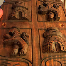 Vintage Hand Carved Wood Spanish Castile Leon Coat of Arms Wall Plaque Heraldic picture
