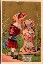 Vintage Little Boy & Girl Fishing Drug, Tobacco, Liquor Hemlock Lakes Trade Card picture