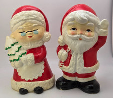 Vtg Christmas Novelty Japan Santa & Mrs Claus Ceramic Coin Bank Retro Holiday picture