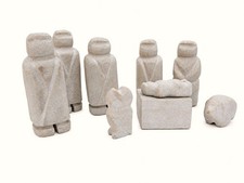 Vintage Hand Carved Soapstone Nativity Set Inuit Folk Art 9-Piece Holiday Decor picture