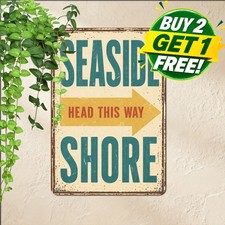 Coastal Surfing Beach Direction Sign Rustic Seaside Pier Metal Tin Plaque picture