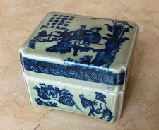 RARE CHINESE BLUE ON WHITE PORCELAIN RECTANGULAR TRINKET / INK BOX 1890-1911 picture