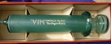 RARE VIM 1930'S EMERALD GLASS NO. 851 HYPODERMIC NEEDLE SYRINGE 50CC IN ORG. BX picture