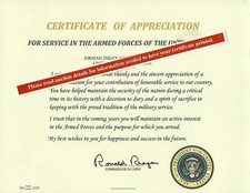 Certificate of Appreciation Replacement, U.S. Presidents Thank you Letter picture
