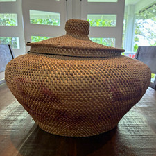 Native American Washoe Woven Storage Basket with Lid Traditional Natural Finish picture