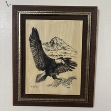The Alaska Mint Eagle Etched Marble Artisan Made Bill Devine 1981 Framed Rustic picture