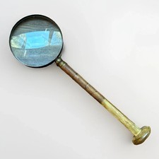 Antique Oversized Brass, Wood & Bone Handle Magnifying Glass 12.5