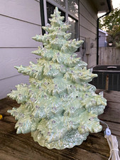 Light Green Ceramic Lighted Tabletop Christmas Tree w/ Cord Pearl Finish Decor picture