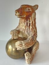SARRIED Ltd Wood Carved BROWN BEAR and BRASS BALL Ursus URSIDAE picture