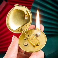 Handmade Brass 1935 Compact Circular Semi-Automatic Antique Lighter Mechanical picture