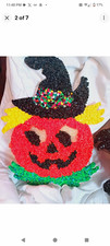Vintage Melted Popcorn Halloween Wall Decor Lot Of (3) Witch Cat Pumpkin picture