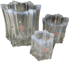 Nice Rare Fenton Opalescent Glass HP Vulcan 3 Votive Candle Holders Vase picture