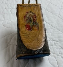 Antique Souvenir Letter Or Post Card Holder, Wood,Indian Motif, Manistee, Mich, picture
