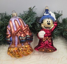 1999 Christopher Radko Disney Fantasia Sorcerer Mickey Brooms Glass Ornaments picture