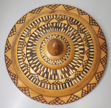 Vintage Porcupine Quill Handcrafted Wood Jar Lid -Wall Art Shelf Decor- Circular picture