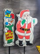 Lot 2pc Vtg 1998-99 Santa & SnowMan Yard Art Impact Plastic Decoration 26