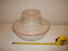 Vtg MCM Milk White Clear Red Pinstripe Glass Mushroom Shape Ceiling Light Globe picture
