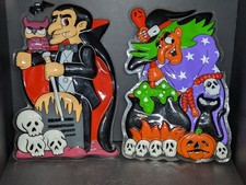RARE Vintage Plastic 3D Vacuform Halloween Witch & Vampire Wall Decoration 1980s picture
