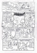 1993 WB DC COMICS TINY TOON ADVENTURES ORIGINAL ART PAGE BUSTER BUNNY PLUCKY PIG picture