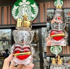 Starbucks Cute Bear Glass Milk Coffee Cup Straw Cup Limited Edition 16oz picture