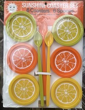 Retro 1970s 12 Pc Coaster Set Sunshine Summertime Citrus Florida Gift Lake picture