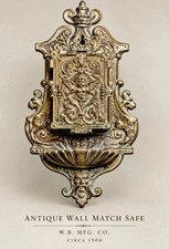 Antique W.B. Mfg Co Brass/Bronze Wall Match Safe Cherub Satyr Shell Marked picture