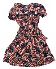 Vintage USA Flag Print Dress Stars Stripes Red White Blue Patriotic S picture