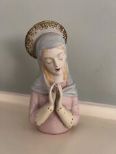 Vintage Hand Painted Praying Madonna Ceramic Bust Statue - 5 1/4