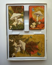 Vintage 1970s Hallmark Mushroom Playing Card Bridge Set 2 Decks 54 Cards Ea picture