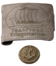 1941 / 1943 GERMAN KRIEGSMARINE VIKING SHIP BELT BUCKLE AND ANCHOR BUTTON picture