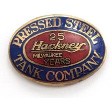 VTG Pressed Steel Tank Company Hackney Products Milwaukee 25 Years Pin Screwback picture