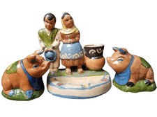 c1940 Tlaquepaque Mexican Folk Pottery Ash Tray and Pig Shakers picture
