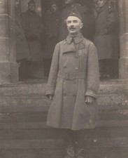 WW1 US AEF Official 1918 Officer on Steps European Building Rare Photo picture