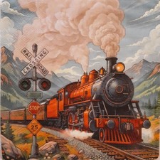 2 individual Paper Decoupage NAPKINS - TRAIN MOUNTAINS RAILROAD picture