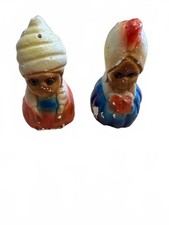 Vintage Dutch Boy Girl Chalkware Salt Pepper Shakers USA picture