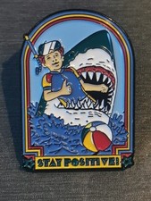 SHARK STAY POSITIVE FUNNY pin Badge Patch New High Quality picture