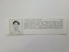 Cecil Ehlers Hazleton Indiana Great Lakes Naval Station 1921 WW1 Hero Panel picture