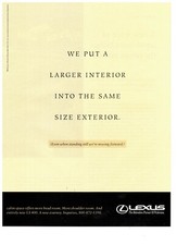 Lexus LS 400 Larger Interior into Same Size Exterior Vintage 1995 Print Ad picture