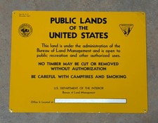 U.S. DEPARTMENT OF THE INTERIOR Sign BLM Public Lands Camping Metal Dated 1967 picture