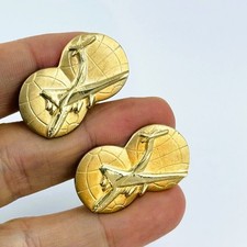 Jet Airplane Globe Cufflinks Gold Tone Aviation Travel Mens Vintage picture