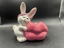 Vintage 1988 Design House Ceramic Bunny Rabbit Big Lips Planter Kitsch 80s Pop picture