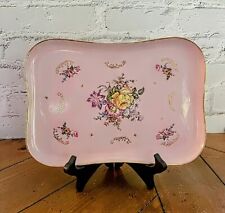 Vintage French Porcelain H.B. Limoges Pink And Floral Vanity Tray picture