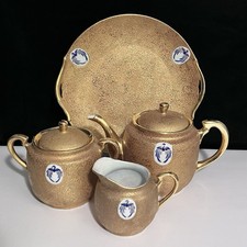 RARE 1930s Japan LUSTERWARE TEA SET / Gold Encrusted / PHOENIX PANELS picture