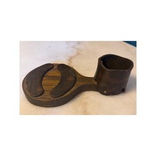 Vintage Wood Leather Tabletop Match Holder Striker Container Tobacciana picture