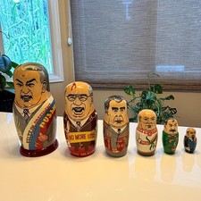 Matryoshka Dolls VTG Set of 6 Russian Political Leaders 1990s Signed G. Dykhne picture