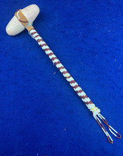 Small Native American Stone Head War Club Fully Beaded Reservation Period picture
